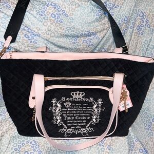 New Black Juicy Couture Purse XL Tote Travel Bag Vintage Style Velvet Fairy Tale